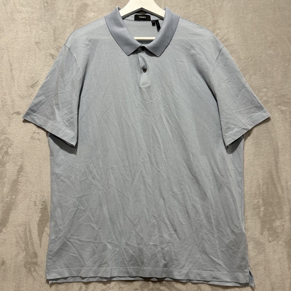 Theory Standard Birdseye Print Short Sleeve Polo Mens XXL Light Blue K0494562